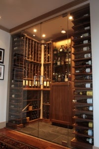 View Through Glass Doors into Custom Wine Cellar