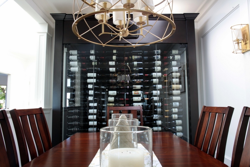 Custom Wine cabinet with Millwork Surround and Frameless Glass