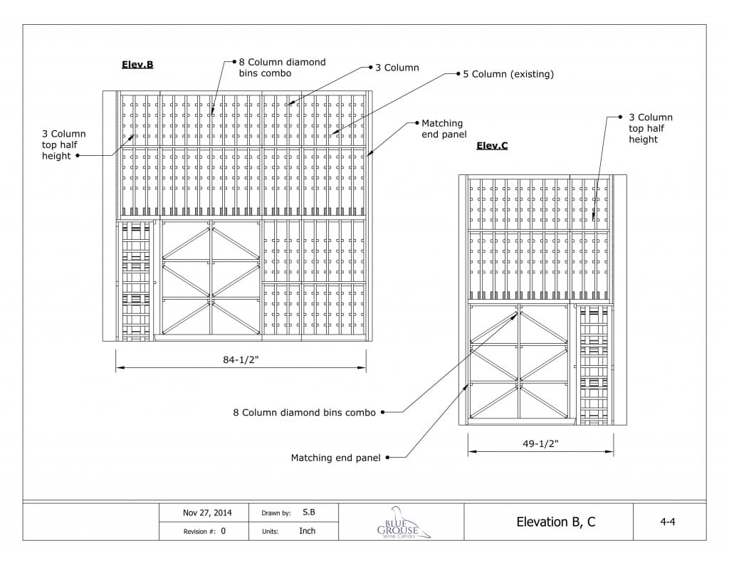 Modular Redwood Wine Cellar Drawings elevation B and C