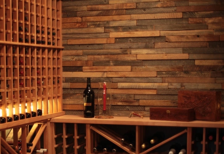 Canada Wine Cellar Backsplash Made from Reclaimed Wine Barrel