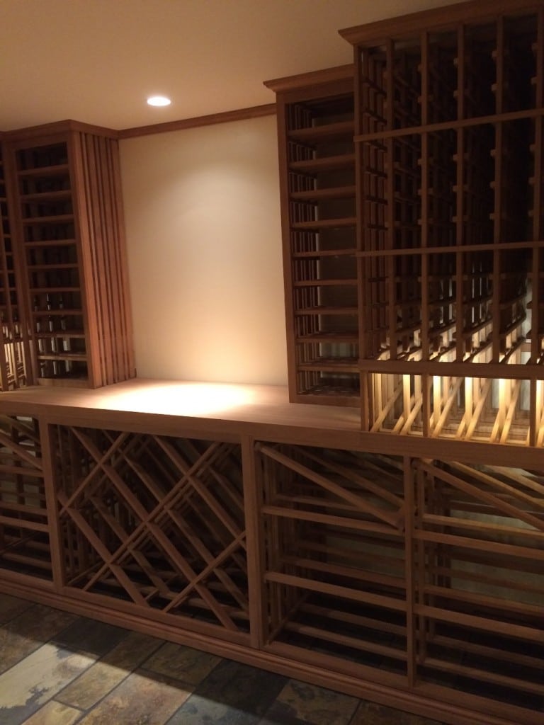 Tasting Area in custom sapele wine cellar in Vancouver