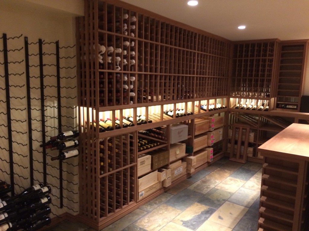 Wooden Wine Racking with Bottles and Wood Cases -