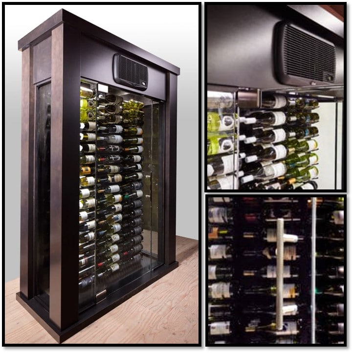 The Stellar Glass Wine Cellar is Equipped with a KoolR Magnum Wine Cooling Unit and a Brushed Nickel Handle