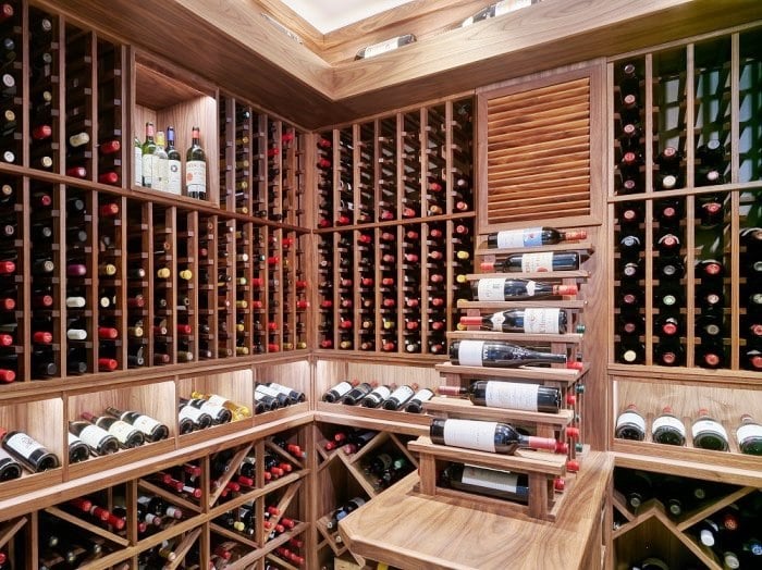 The Back Wall of the Traditional Wine Cellar Built in a Basement of a Vancouver Home 